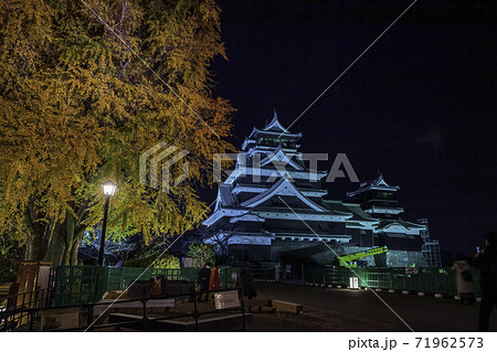 秋の夜紅葉の熊本城のライトアップ 秋の夜紅葉の熊本城のライトアップ 71962573