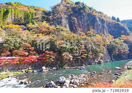 人気スポット耶馬日田英彦山国定公園の杖立温泉の写真素材