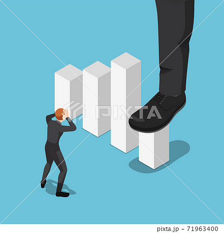 Isometric Big Businessman Foot Stepping On and Stop Growing Business Graph Isometric Big Businessman Foot Stepping On and Stop Growing Business Graph 71963400