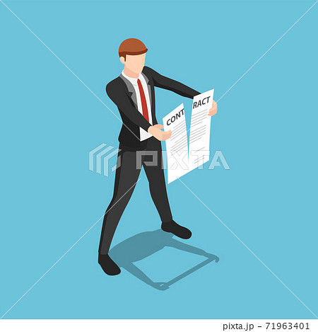 Isometric Businessman Tearing Apart Contract Document Isometric Businessman Tearing Apart Contract Document 71963401