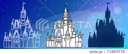 Cinderella Castle Handwritten Icon Line Art Set Stock Illustration