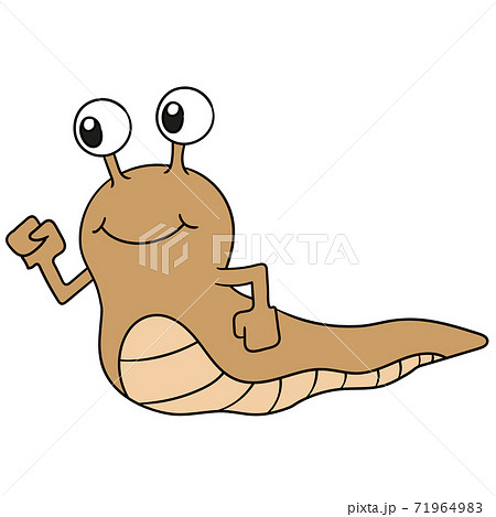 Smiling Snail Without Shell Cartoon Doodleのイラスト素材
