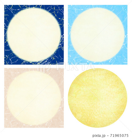 正方形 和風な満月フレームのイラストセットのイラスト素材