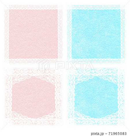 正方形 ピンクと水色 レースのフレームイラストセットのイラスト素材