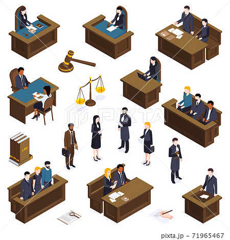 Lawyer Court Isometric Icons 71965467