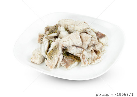 barramundi or Asian seabass fish boiled with dish isolated on white background ,include clipping path barramundi or Asian seabass fish boiled with dish isolated on white background ,include clipping path 71966371