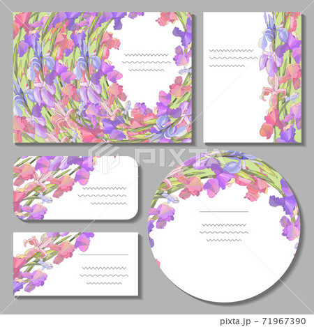 Set with floral romantic templates. Irises. For design gift boxes, announcements, postcards Set with floral romantic templates. Irises. For design gift boxes, announcements, postcards 71967390