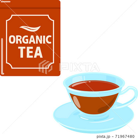 オーガニック紅茶の缶とティーカップ 71967480