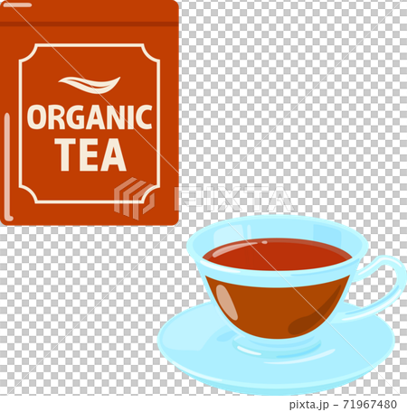 オーガニック紅茶の缶とティーカップ 71967480