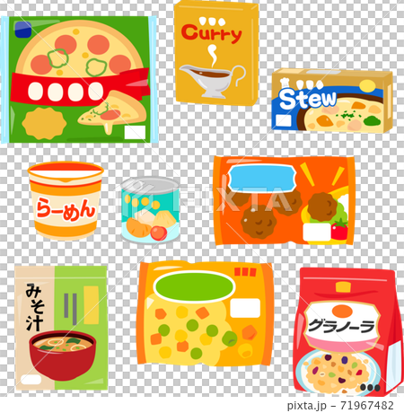 Illustration set of instant foods and frozen and refrigerated foods 71967482