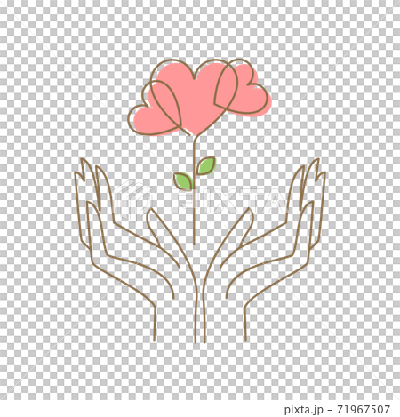 両手とハートの花のイラストのイラスト素材