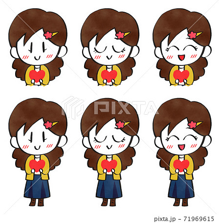 ハートを持ったかわいい笑顔の女性セットのイラスト素材