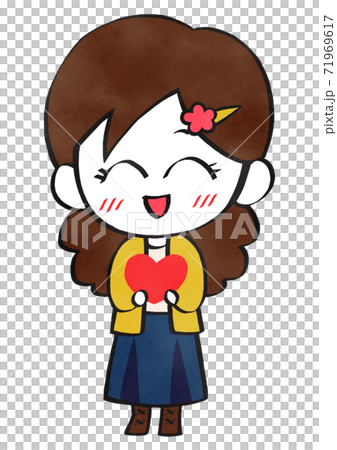 ハートを持ったかわいい笑顔の女性のイラスト素材