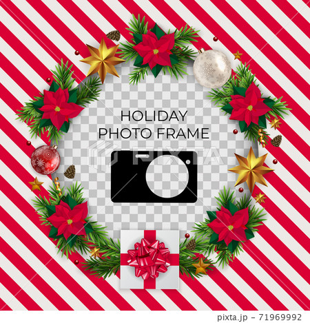 Holiday Photo Frame Template. Merry Christmas and Happy New Year Background. Vector Illustration 71969992