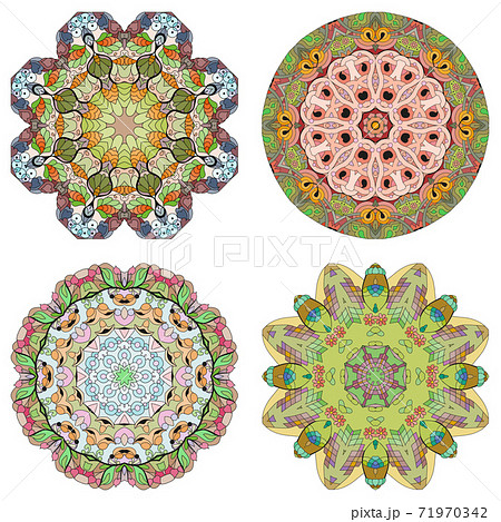 Hand drawn zentangle set of 4 color mandalas for decoration 71970342