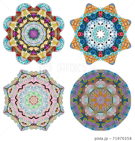 Hand drawn zentangle set of 4 color mandalas for decoration 71970358