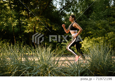 Morning run, woman on training in summer park Morning run, woman on training in summer park 71972196