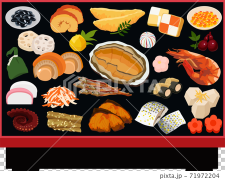 New Year's illustration material New Year dishes and Obon black New Year's illustration material New Year dishes and Obon black 71972204