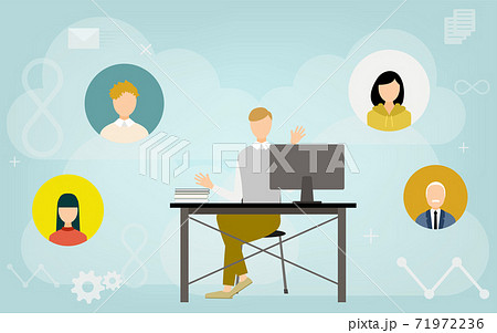 クラウドシステムを利用して人と繋がるイメージイラスト 71972236