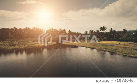 Sun tropic forest at lake shore aerial. Nobody nature landscape at Legazpi town, Mayon, Philippines Sun tropic forest at lake shore aerial. Nobody nature landscape at Legazpi town, Mayon, Philippines 71973046