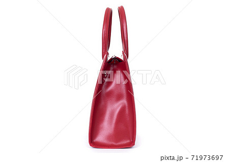 red stylish ladies leather bag on a white background, side view 71973697