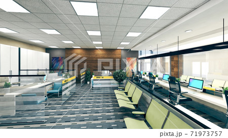 open space office perspective realistic 3D rendering 71973757