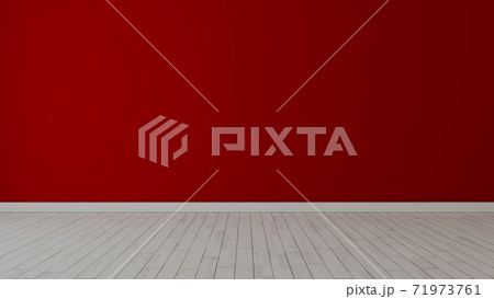 Empty room with painted red wall and white wooden floor realistic 3D rendering 71973761