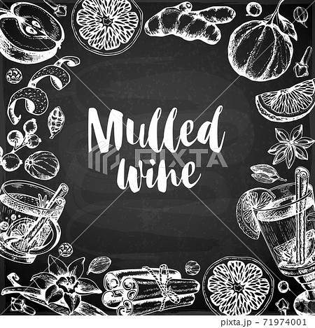 Chalk drawing background with mulled wine and spices. 71974001