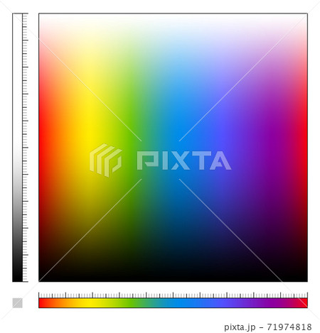 Color field with different saturation and rainbow colored gradient, spectrum of visible light, all colors of the rainbow from light to dark - square size vector illustration. 71974818