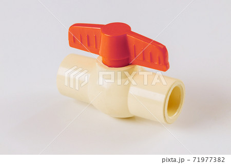 Close Up of PVC ball valve on a white background 71977382