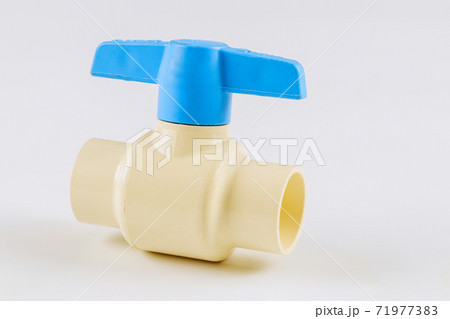 Close Up of PVC ball valve on a white background Close Up of PVC ball valve on a white background 71977383