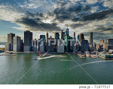 New York City Manhattan midtown skyline panorama with historical landmark skyscrapers over Hudson river New York City Manhattan midtown skyline panorama with historical landmark skyscrapers over Hudson river 71977517