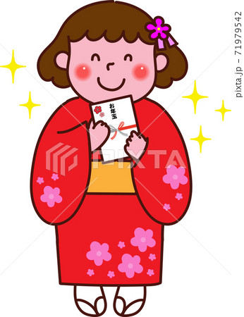 お年玉を喜ぶ女の子のイラスト素材