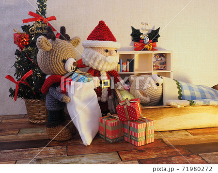 サンタとトナカイのあみぐるみ　クリスマス　 71980272