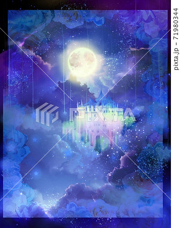 夢かわいい西洋のお城と満月と雲の美しい絵本の挿絵 夢かわいい西洋のお城と満月と雲の美しい絵本の挿絵 71980344