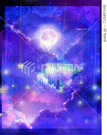 夢かわいい西洋のお城と満月と雲の美しい絵本の挿絵 71980346