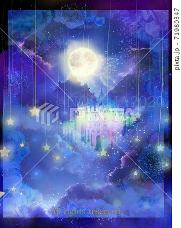 夢かわいい西洋のお城と満月と雲の美しい絵本の挿絵 夢かわいい西洋のお城と満月と雲の美しい絵本の挿絵 71980347