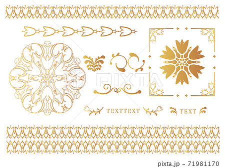 百合のヴィンテージ風フレーム ライン 背景なしのイラスト素材