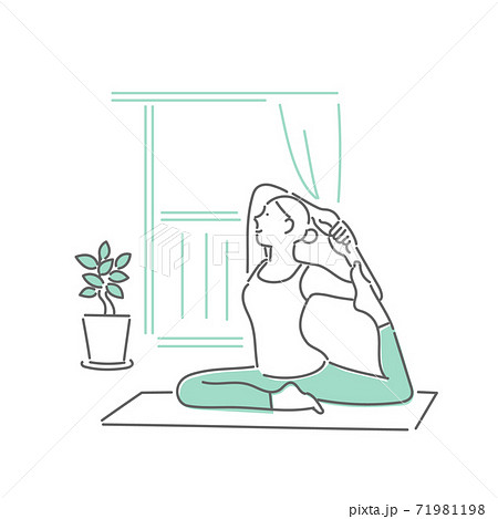 自宅でストレッチをする女性のイラスト 自宅でストレッチをする女性のイラスト 71981198