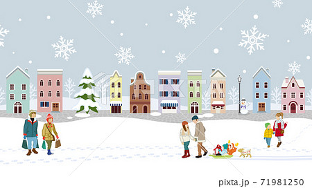 冬の街並み - 外国風 人物付き 冬の街並み - 外国風 人物付き 71981250