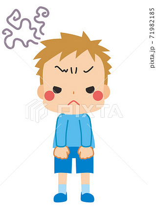 怒りをこらえながらもムッとして不機嫌な可愛い小さな男の子のイラスト素材