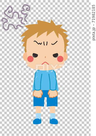 一個可愛的小男孩，情緒低落，同時抑制憤怒 71982185