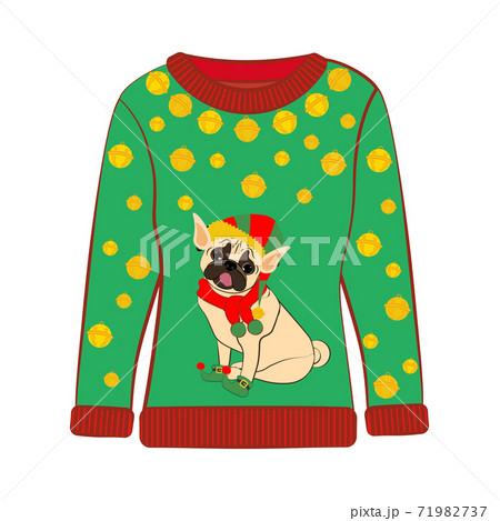 Christmas ugly sweater with pug in christmas costume vector illustration Christmas ugly sweater with pug in christmas costume vector illustration 71982737