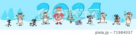 new year poster with mice and bulls in santa claus 71984037