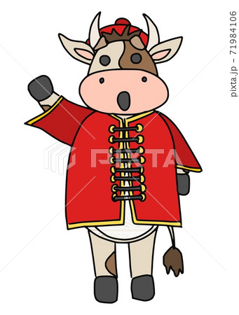 cow in red chinese suit and hat. vector doodle cow in red chinese suit and hat. vector doodle 71984106