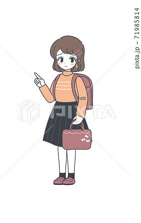 困った顔で指を指す小学生・赤ランドセル・ベクター 71985814