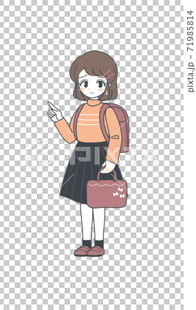困った顔で指を指す小学生・赤ランドセル・ベクター 71985814