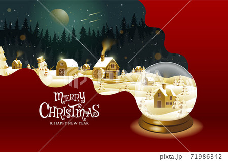 Merry Christmas, happy new year, calligraphy, Golden landscape fantasy , vector illustration. 71986342