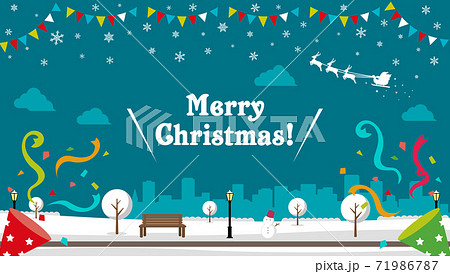 "Merry Christmas!" クリスマス バナーベクターイラスト/ 冬の公園 71986787
