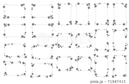 四角い雪の結晶のフレーム集 黒色 のイラスト素材